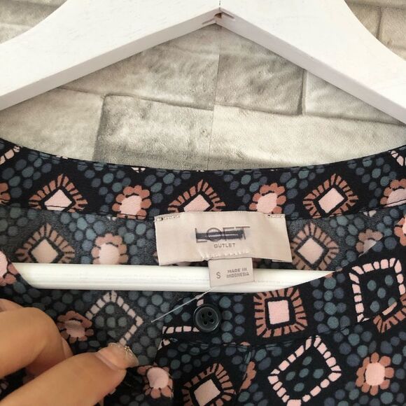 LOFT || Multicolor Geometric Long Sleeve ShirtTail Round Neck Mini Dress S - Picture 6 of 11